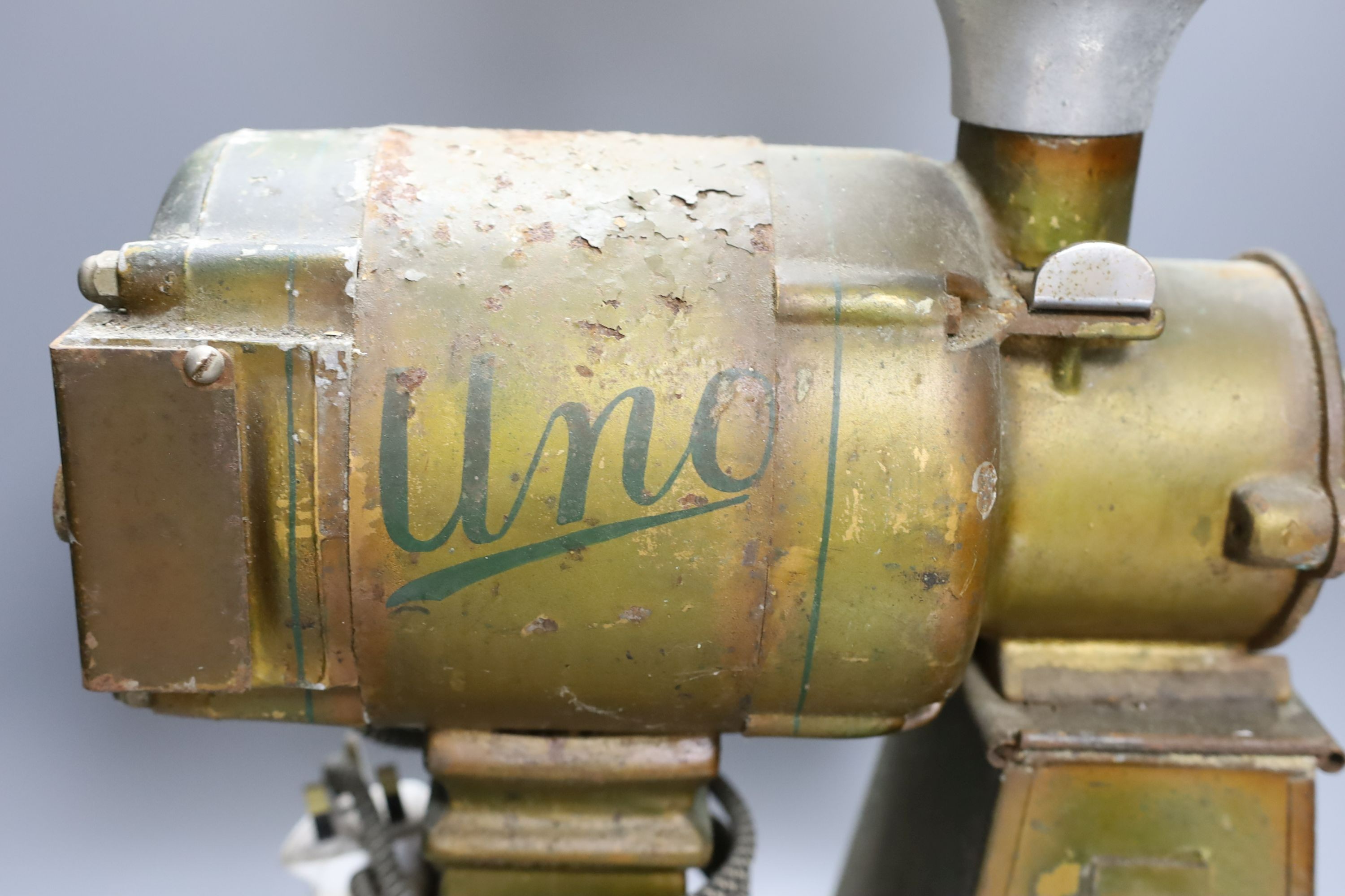 A vintage Uno Company Ltd. type 45 coffee grinder, 78cm tall
